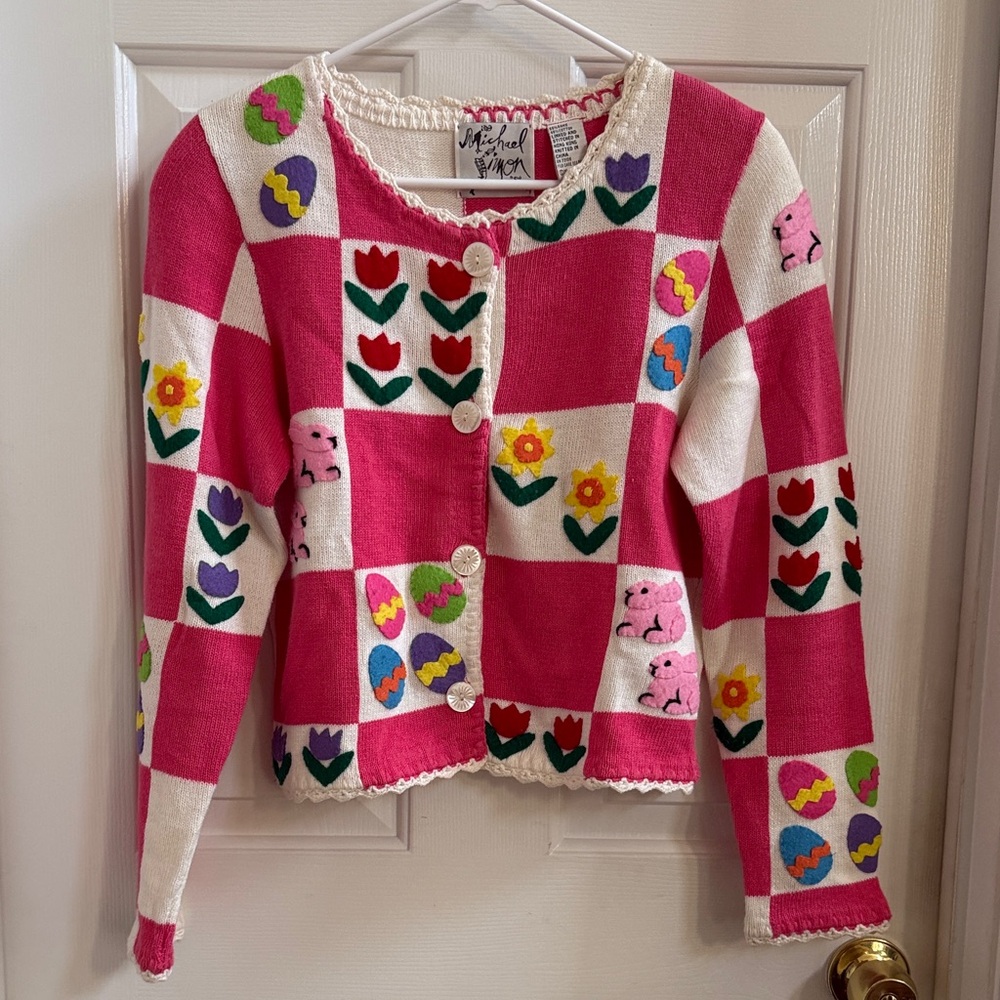 Michael Simon Floral Patchwork Easter Sweater - image 1